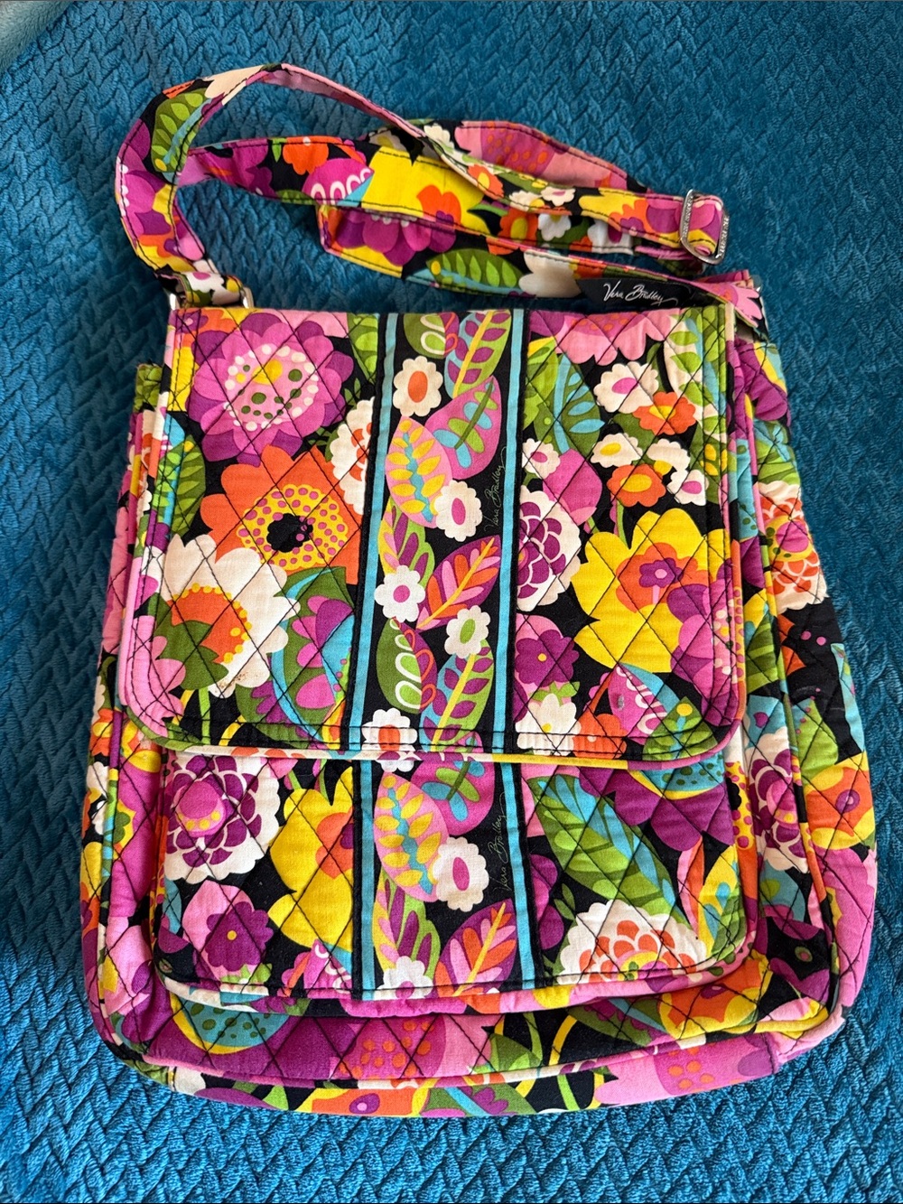 Vera Bradley Bright Floral Quilted Crossbody in Pink, Yellow, Green, Black